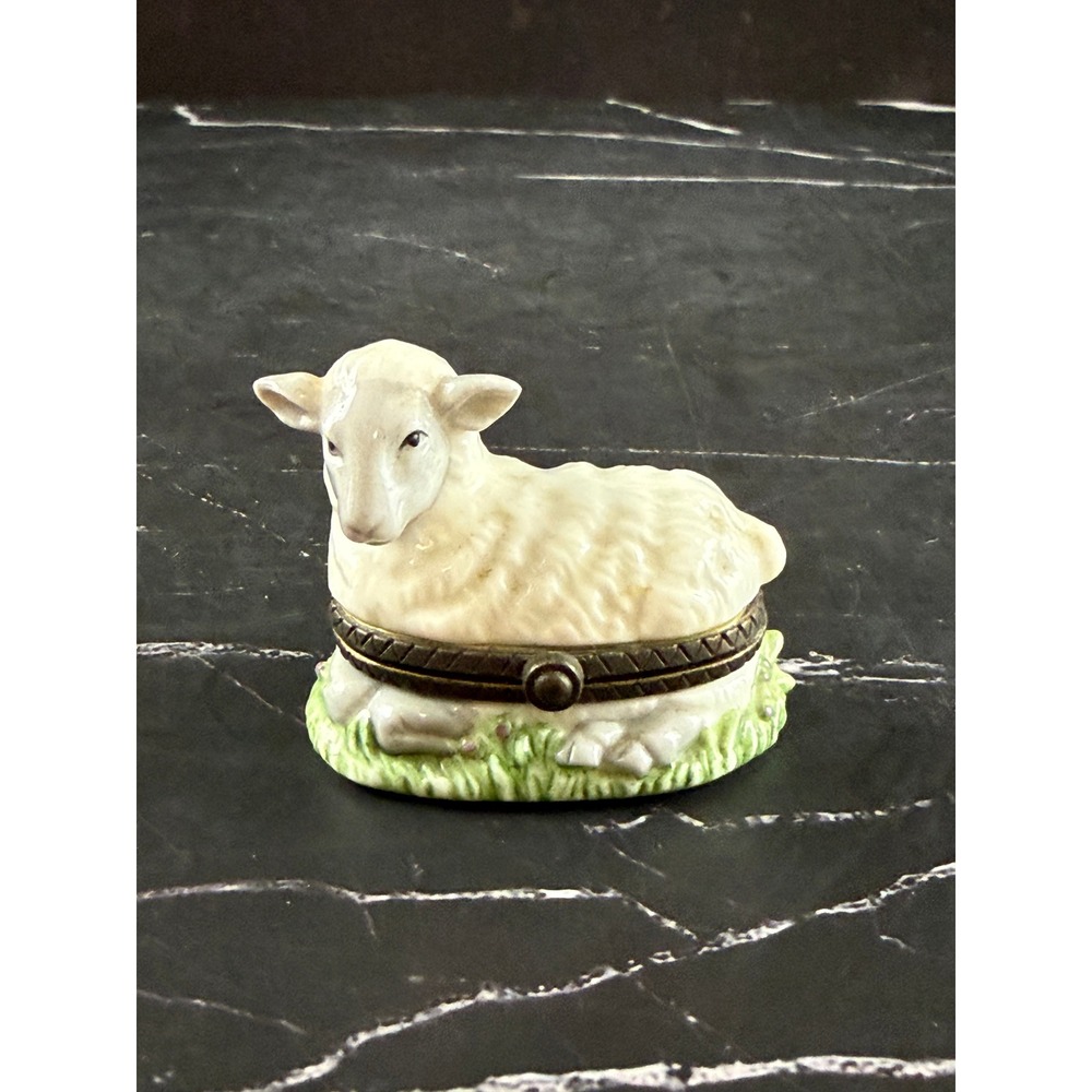 VTG PHB Collection Mini Ceramic Porcelain Lamb Trinket Box Hinged 2X2X1.5